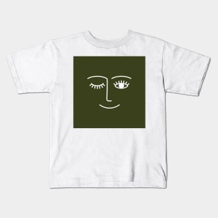 Wink (Olive Green) Kids T-Shirt